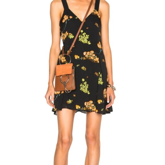 A.L.C Black Silk Mini Floral Print Serena Dress Size 4 - Picture 3 of 9